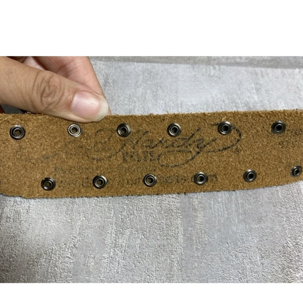 Ed Hardy For The World Rhinestone Studded Pink Black Tattoo Leather Belt Sz S-M - Picture 16 of 16